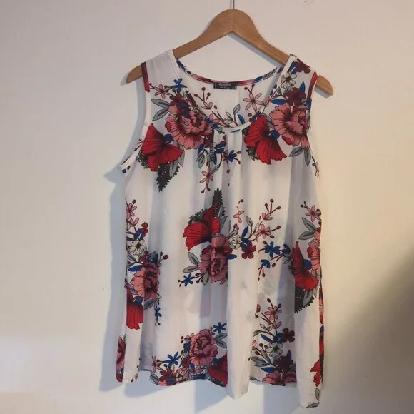 Zeagoo Sleeveless Floral Chiffon Top Size XL - Loose Fit - Picture 2 of 7